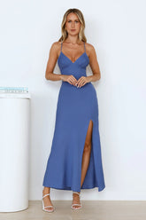 Oceanside Aura Linen Blend Maxi Dress Blue