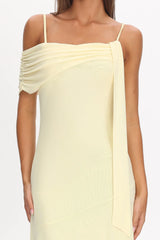 Millitah Asymmetric Hem Mesh Maxi Dress Butter