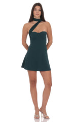 Scarf Wrap Fit and Flare Dress in Green
