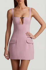 Cut-Out Structured A-Line Mini Dress in Mauve