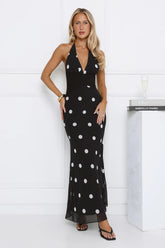 Polka Dot Parade Halter Maxi Dress Black