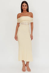 Flutters Off-Shoulder Lace Insert Maxi Dress Cream
