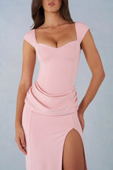 Modal Sweetheart-Neck Cowl-Waist Maxi Dress in Blush Pink
