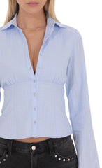 Mila Button Front Top in Blue