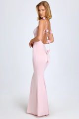 Slinky Jersey Floral-Appliqué Gown in Blush