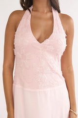 Blushing Belle Embellished Halter Maxi Dress Blush