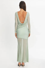 Lustre Long Sleeve Open Back Maxi Dress Sage
