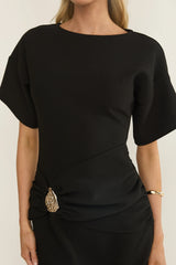 Briona Short Sleeve Buckle Maxi Dress Black