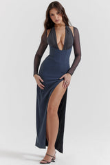 slate plunge maxi dress