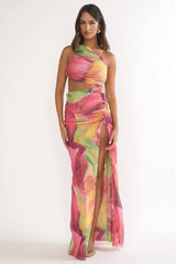 Marvella Open Back Cut-Out Maxi Dress Red Multi
