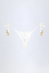Side-Tie Bead Thong Bikini Bottoms in White Leopard Hotfix