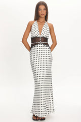 Tarly Lace Waist Halter Maxi Dress Polka Dot White