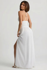 Plunge Cross-Back Maxi Dress in White
