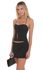 Pinstripe Mini Skirt in Black