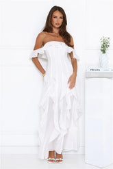 Village Of Sea Off Shoulder Maxi Dress White