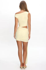 Moonlit Magic Asymmetric Neckline Mini Dress Yellow