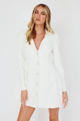 Miracle Button Front Pintuck Mini Dress White