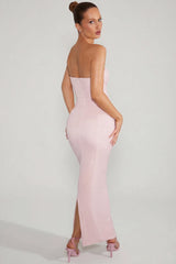 Embellished Bandeau Cowl Neck Maxi Dress in Blush