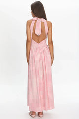 Sundrenched Halter Maxi Dress Checker Pink
