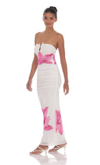 Embellished Floral Bodycon Maxi Dress in White