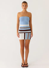Straight Lines Mini Dress - Blue Stripe