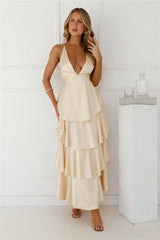 Party Of The Year Satin Maxi Dress Yellow