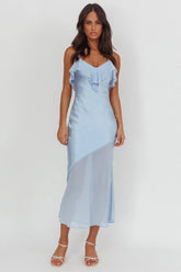 Talula Sheer Hem Ruffle Midi Dress Blue