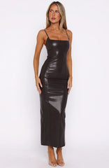 Forever Wanting PU Midi Dress Chocolate