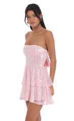 Sequin Strapless Ruffle Dress in Pink