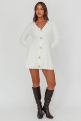 Irma Gold Button Knit Mini Dress White