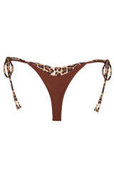 Tie-Side Thong Bikini Bottoms in Brown Contrast