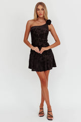 Midnight Aura One Shoulder Mini Dress Black