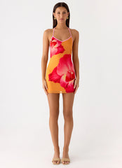 Yura Mini Dress - Orange Floral Spritz