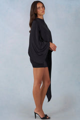 Draped Cape Mini Dress  in Black