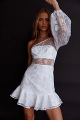 Summerville One-Shoulder Embellished Dress White
