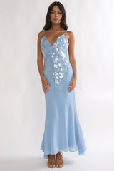 Meranda V-Neck Maxi Dress Sequin Blue