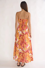 Lysette Pintuck Pleat Maxi Dress Print Orange