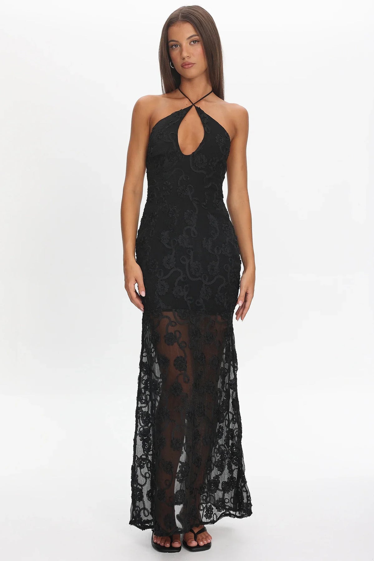 One Night Low Back Maxi Dress Embellished Black