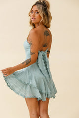 Candy Strapless Layered Ruffle Hem Dress Sage