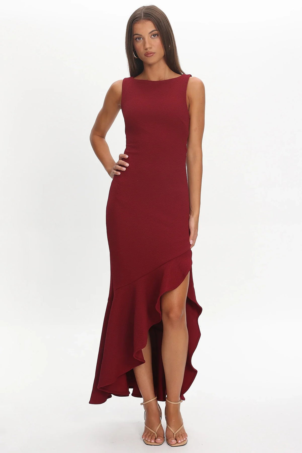 Lights On Asymmetric Hem Maxi Dress Wine