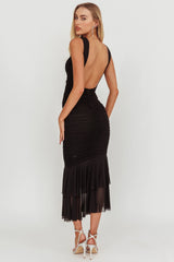 Nadia Sleeveless Ruched Midi Dress Black