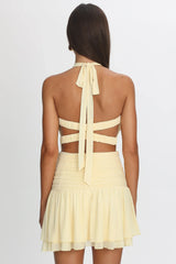 Savina Sheer Bodice Mini Dress Lemon