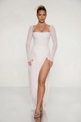 Embellished Cowl Neck Maxi Dress in Ivory