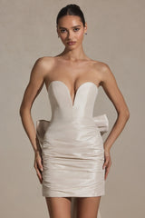 Bow-Detail Strapless Mini Dress in Ivory