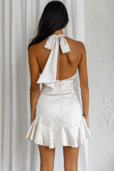 Champs Elysees Halterneck Ruffle Hem Mini Dress Champagne