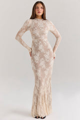 peach lace maxi dress