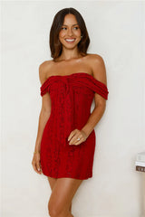 Dainty Number Off Shoulder Lace Mini Dress Red