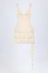 Lace-Up Ruffled Tiered Mini Dress in Ivory