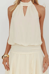 Give In Halterneck Layered Hem Mini Dress Butter