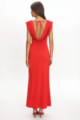 Fermi Draped Shoulder Maxi Dress Red